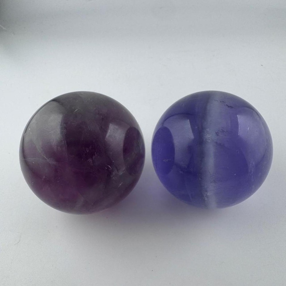 Flourite crystal spheres x2